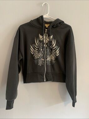 CULT FAVORITE Y2K Style Charcoal Zip Hoodie